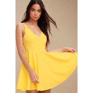 Lulus Darling Delight Yellow Skater Dress - Size XS